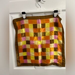 Vintage 70s style orange brown yellow square handkerchief / scarf 21x21